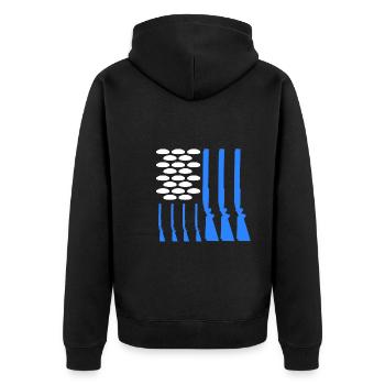 USA Tontaubenschießen - Unisex Premium Bio Zip Hoodie - Schwarz - Hinten - Nico (187cm)