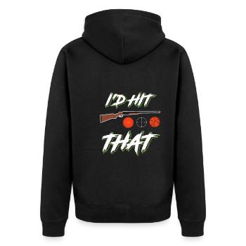 I'd hit that Tontaubenschießen Sportschützen - Unisex Premium Bio Zip Hoodie - Schwarz - Hinten - Nico (187cm)