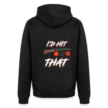 I'd hit that Tontaubenschießen Sportschützen - Unisex Premium Bio Zip Hoodie - Schwarz - Hinten - Nico (187cm)