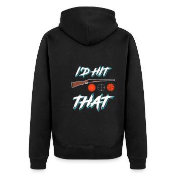 I'd hit that Tontaubenschießen Sportschützen - Unisex Premium Bio Zip Hoodie - Schwarz - Hinten - Nico (187cm)