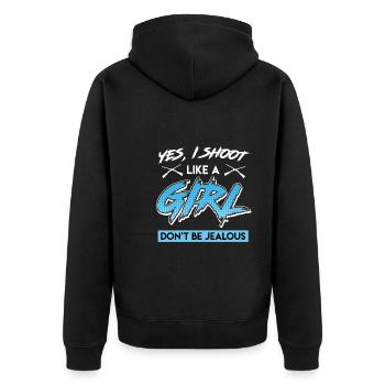 Damen Tontaubenschießen - Unisex Premium Bio Zip Hoodie - Schwarz - Hinten - Nico (187cm)