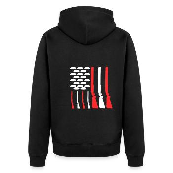 USA Tontaubenschießen - Unisex Premium Bio Zip Hoodie - Schwarz - Hinten - Nico (187cm)