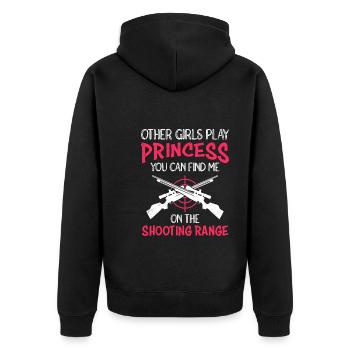 Other girls playing I go to the shooting range - Unisex Premium Organic Zip Hoodie - black - Back - Nico (187cm)