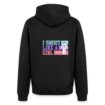 I shoot like a Girl Women's Sports Shooting - Unisex Premium Organic Zip Hoodie - black - Back - Nico (187cm)