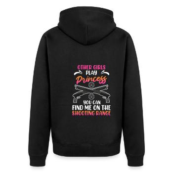 You can find me on the women's shooting range - Unisex Premium Organic Zip Hoodie - black - Back - Nico (187cm)