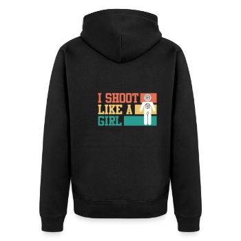 I shoot like a Girl Women's Sports Shooting - Unisex Premium Organic Zip Hoodie - black - Back - Nico (187cm)
