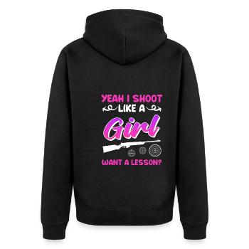 Shoot like a girl women's sports shooter - Unisex Premium Organic Zip Hoodie - black - Back - Nico (187cm)