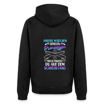Mich findest du auf dem Schießstand Damen - Unisex Premium Bio Zip Hoodie - Schwarz - Hinten - Nico (187cm)