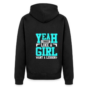 Girl Shooting Damen Tontaubenschießen - Unisex Premium Bio Zip Hoodie - Schwarz - Hinten - Nico (187cm)