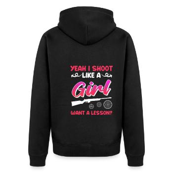 Shoot like a girl women's sports shooter - Unisex Premium Organic Zip Hoodie - black - Back - Nico (187cm)