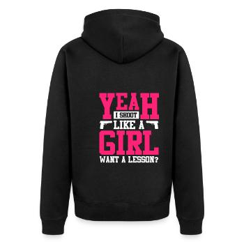 Girl Shooting Damen Tontaubenschießen - Unisex Premium Bio Zip Hoodie - Schwarz - Hinten - Nico (187cm)