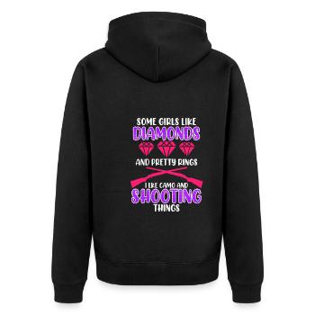 Ladies like camouflage and shooting guns - Unisex Premium Organic Zip Hoodie - black - Back - Nico (187cm)