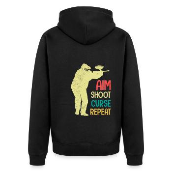 Aim Shooting Curse again Paintball - Unisex Premium Organic Zip Hoodie - black - Back - Nico (187cm)