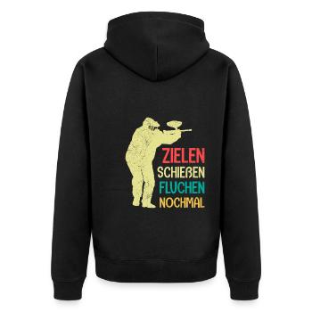 Zielen Schießen Fluchen nochmal Paintball - Unisex Premium Bio Zip Hoodie - Schwarz - Hinten - Nico (187cm)