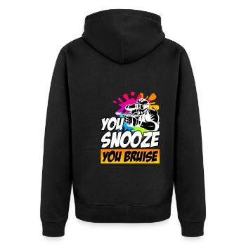 You Snooze you Bruise Paintball - Unisex Premium Bio Zip Hoodie - Schwarz - Hinten - Nico (187cm)