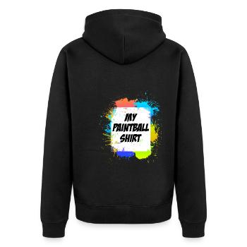 Mein Paintball Shirt Paintballspieler - Unisex Premium Bio Zip Hoodie - Schwarz - Hinten - Nico (187cm)