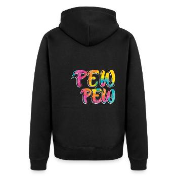 Pew Pew Paintballspieler Paintball - Unisex Premium Bio Zip Hoodie - Schwarz - Hinten - Nico (187cm)