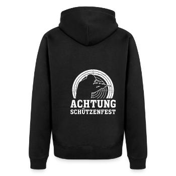 Achtung Schützenfest - Unisex Premium Bio Zip Hoodie - Schwarz - Hinten - Nico (187cm)