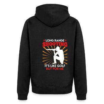 Long Range Shooting is like Golf Sports Shooter - Unisex Premium Organic Zip Hoodie - black - Back - Nico (187cm)