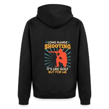 Long Range Shooting is like Golf Sports Shooter - Unisex Premium Organic Zip Hoodie - black - Back - Nico (187cm)