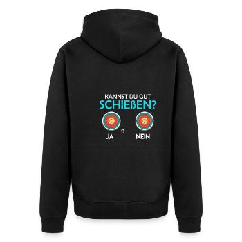 Kannst du gut schießen? Sportschütze Schießstand - Unisex Premium Bio Zip Hoodie - Schwarz - Hinten - Nico (187cm)