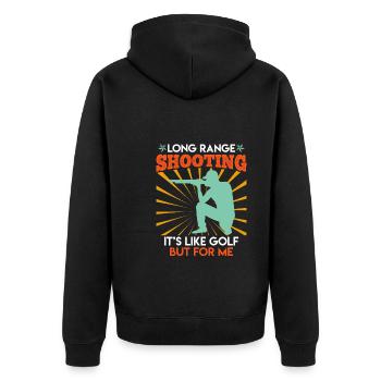 Long Range Shooting is like Golf Sports Shooter - Unisex Premium Organic Zip Hoodie - black - Back - Nico (187cm)