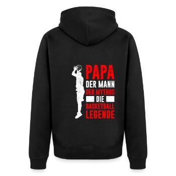 Basketball Papa Herren Basketballer - Unisex Premium Bio Zip Hoodie - Schwarz - Hinten - Nico (187cm)