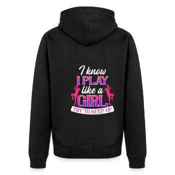 Play Basketball like a Girl Basketballer - Unisex Premium Bio Zip Hoodie - Schwarz - Hinten - Nico (187cm)
