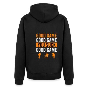 Good Basketball Game Basketball Witz - Unisex Premium Bio Zip Hoodie - Schwarz - Hinten - Nico (187cm)