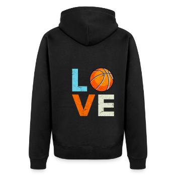 Basketball Liebe Basketballer - Unisex Premium Bio Zip Hoodie - Schwarz - Hinten - Nico (187cm)