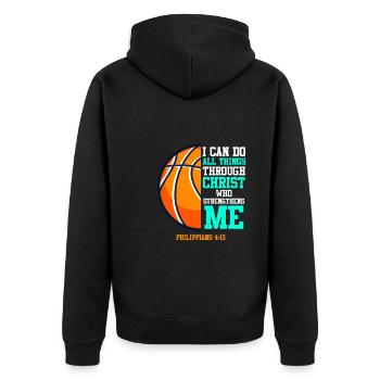 Basketball Bibel Zitat I can do all the things - Unisex Premium Bio Zip Hoodie - Schwarz - Hinten - Nico (187cm)