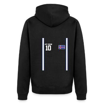 Sauftrikot Island Auf Exson - Unisex Premium Bio Zip Hoodie - Schwarz - Hinten - Nico (187cm)