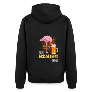 Es eskaliert eh Biertrinker Flamingo Malle - Unisex Premium Bio Zip Hoodie - Schwarz - Hinten - Nico (187cm)