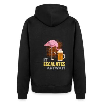 Es eskaliert eh Biertrinker Flamingo Malle - Unisex Premium Bio Zip Hoodie - Schwarz - Hinten - Nico (187cm)
