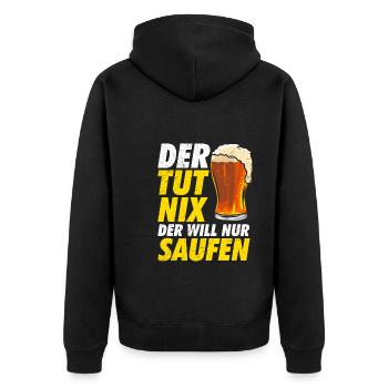 Der will nur Bier saufen Biertrinker - Unisex Premium Bio Zip Hoodie - Schwarz - Hinten - Nico (187cm)