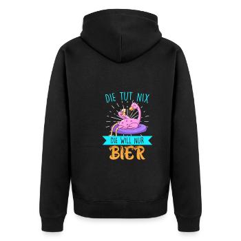 Die tut nix die will nur Bier Flamingo - Unisex Premium Bio Zip Hoodie - Schwarz - Hinten - Nico (187cm)