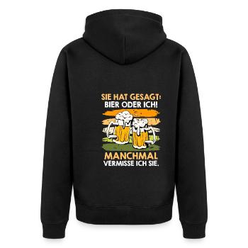 Men Beer Saying Wife or Beer Beer Drinker - Unisex Premium Organic Zip Hoodie - black - Back - Nico (187cm)