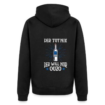 Der will nur Ouzo Trinker Grieche - Unisex Premium Bio Zip Hoodie - Schwarz - Hinten - Nico (187cm)