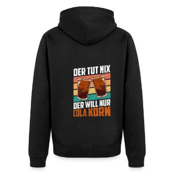 Der will nur Cola Korn - Unisex Premium Bio Zip Hoodie - Schwarz - Hinten - Nico (187cm)