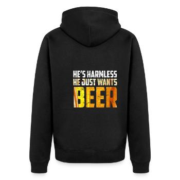 Der will nur Bier saufen Biertrinker - Unisex Premium Bio Zip Hoodie - Schwarz - Hinten - Nico (187cm)