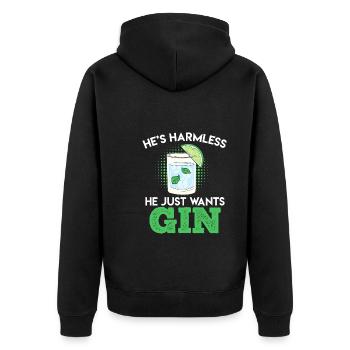 Der will nur Gin trinken Gin - Unisex Premium Bio Zip Hoodie - Schwarz - Hinten - Nico (187cm)