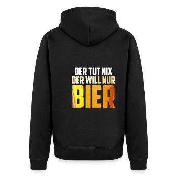 Der will nur Bier saufen Biertrinker - Unisex Premium Bio Zip Hoodie - Schwarz - Hinten - Nico (187cm)