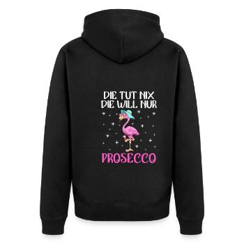 Damen Feiern Party Die will nur Prosecco - Unisex Premium Bio Zip Hoodie - Schwarz - Hinten - Nico (187cm)