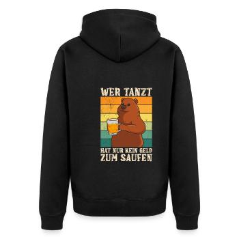 Wer tanz hat kein Geld zum Saufen Biertrinker - Unisex Premium Bio Zip Hoodie - Schwarz - Hinten - Nico (187cm)