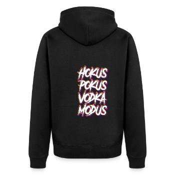 Hokus Pokus Vodka Modus Wodkatrinker Wodka - Unisex Premium Bio Zip Hoodie - Schwarz - Hinten - Nico (187cm)