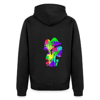 Bunte Pilze Party Pilz Pilzsammler - Unisex Premium Bio Zip Hoodie - Schwarz - Hinten - Nico (187cm)