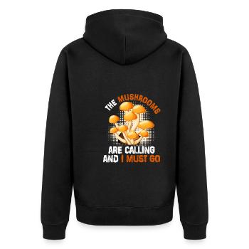 Pilzsammler Spruch die Pilze rufen - Unisex Premium Bio Zip Hoodie - Schwarz - Hinten - Nico (187cm)