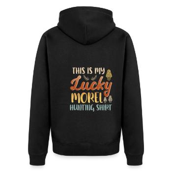 Morchel Jagd Shirt Pilzsammler - Unisex Premium Bio Zip Hoodie - Schwarz - Hinten - Nico (187cm)