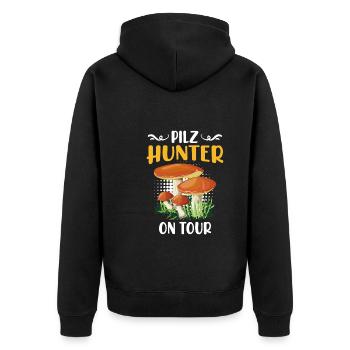 Pilz Hunter on Tour Pilzsammler - Unisex Premium Bio Zip Hoodie - Schwarz - Hinten - Nico (187cm)