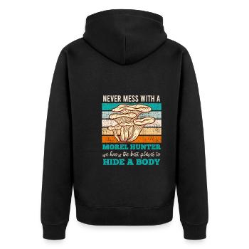Don't mess with a morel collector - Unisex Premium Organic Zip Hoodie - black - Back - Nico (187cm)